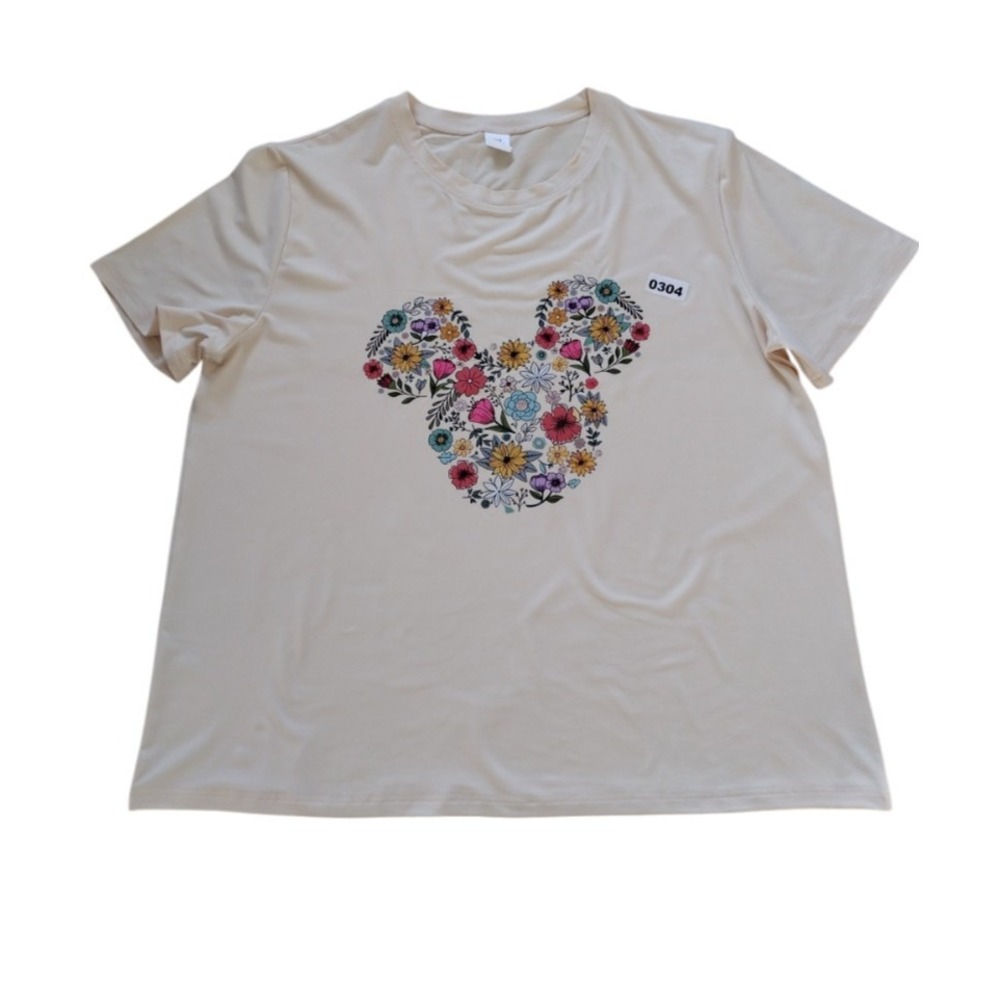 Unbranded T-Shirt Women XXL Light Yellow Minnie Mouse‎ Floral Silhouette